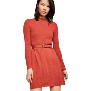 Free People NWOT French Girl Long Sleeve Belted Mini Dress in Red/Orange Sz XS